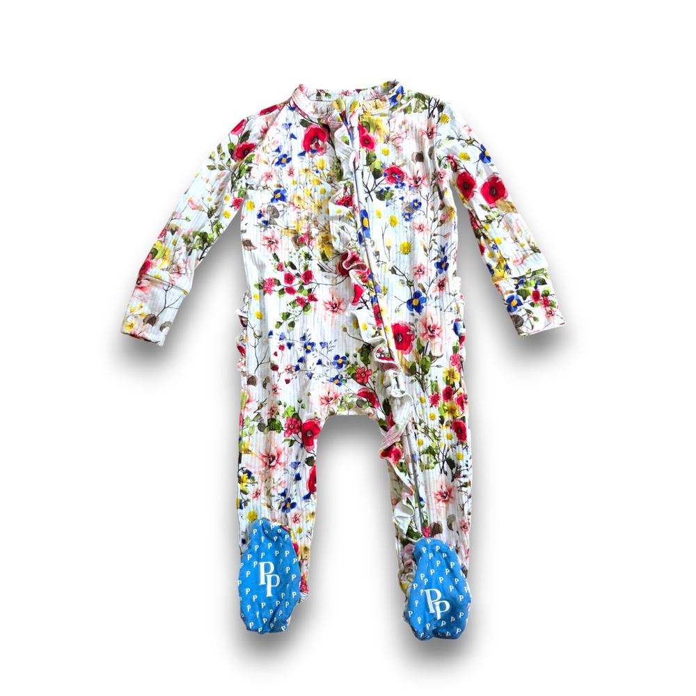 Posh Peanut Floral 1 Piece Ruffle Sleeper Pajamas Bamboo Infant 6-9m